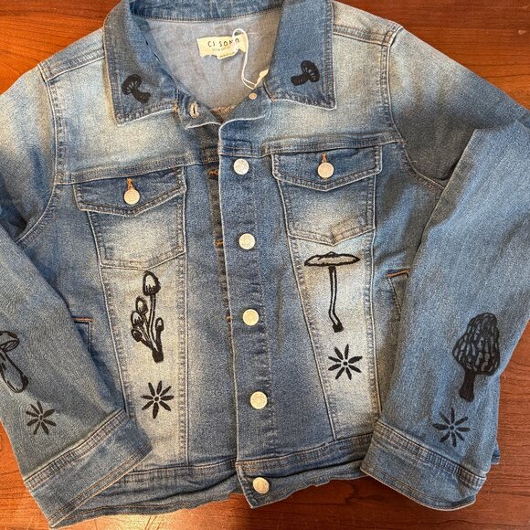 Truly One-of-a-Kind Hand Block Printed Forest Nymph Jean Jacket 🧚🏻‍♂️ - Picture 2 of 15